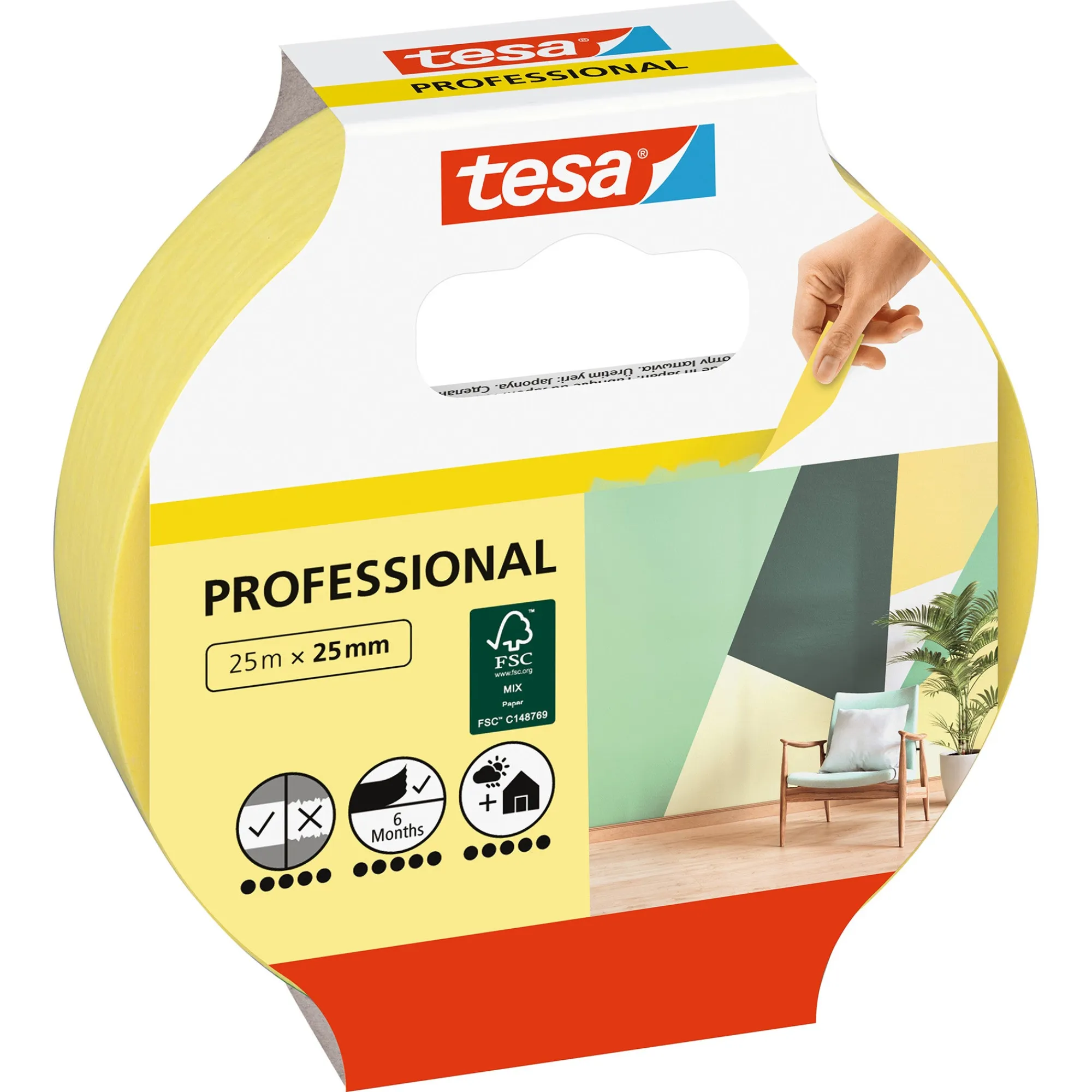 Tesa Verfspullen<Afplakband indoor 25mmx25M