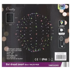 O'malley Kerstdecoratie|Kerstverlichting<Bal draad zwart 40cm 240LED-rgb