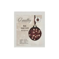 O'malley Kerstballen<Bal met lint burgundy 10 cm 15 LED-warm wit