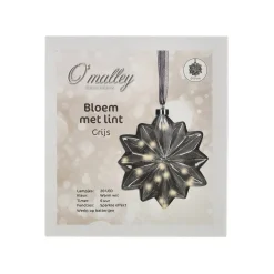 O'malley Kerstballen<Bloem met lint grijs 19 cm 20 LED-ww