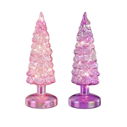 Mica Decorations Kerstdecoratie<Boom glas roze lila LED 22cm