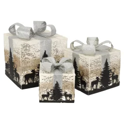 Kerstdecoratie|Kerstverlichting<Cadeauset LED bomen rose zilver 3-delig