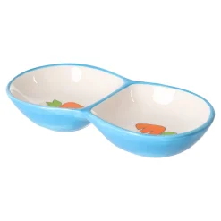 Friendly Pet Voer- En Drinkbakken Knaagdier<Eetpot knaagdier Ozzy keramisch dubbel blauw 16x8x3cm