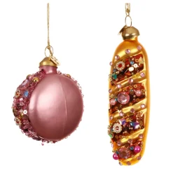 Decoris Kerstballen|Kerstdecoratie<Hanger glas eten roze 10 cm
