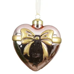 Decoris Kerstdecoratie|Kerstballen<Hanger glas hart strik roze 8 cm