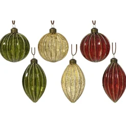 Decoris Kerstballen|Kerstdecoratie<Hanger glas pegel groen rood creme 8 cm