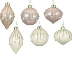 Decoris Kerstdecoratie|Kerstballen<Hanger glas pegel roze creme 8 cm