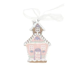Kerstdecoratie|Kerstballen<Hanger huis gingerbread roze 10 cm