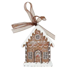 Kerstdecoratie|Kerstballen<Hanger huis gingerbread wit 9 cm