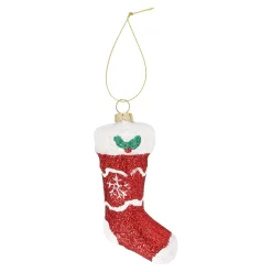 Kerstdecoratie|Kerstballen<Hanger kerstsok rood wit 6 x 11 cm