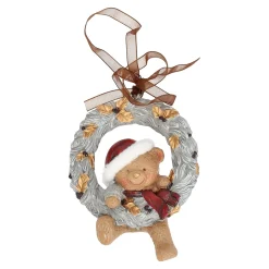 Kerstdecoratie|Kerstballen<Hanger krans beer goud 10 cm