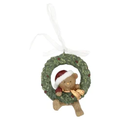 Kerstdecoratie|Kerstballen<Hanger krans beer groen 10 cm