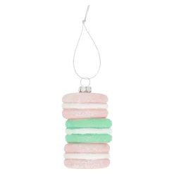 Kerstdecoratie|Kerstballen<Hanger macaron roze groen 5 x 8 cm