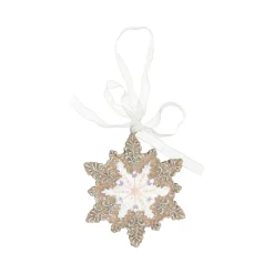 Kerstdecoratie|Kerstballen<Hanger sneeuwvlok gingerbread roze 8 cm