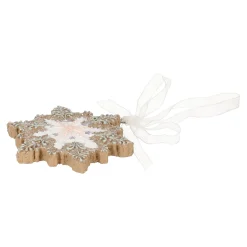 Kerstdecoratie|Kerstballen<Hanger sneeuwvlok gingerbread roze 8 cm
