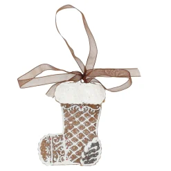 Kerstdecoratie|Kerstballen<Hanger sok gingerbread wit 8 cm