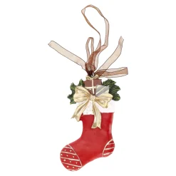 Kerstdecoratie|Kerstballen<Hanger sok strik goud 11 cm