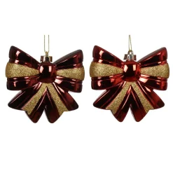 Decoris Kerstballen|Kerstdecoratie<Hanger strik 12 cm rood