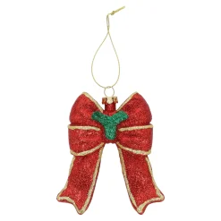 Kerstdecoratie|Kerstballen<Hanger strik rood goud 9 x 10 cm