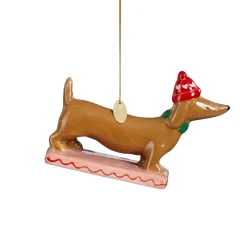 Mica Decorations Kerstballen|Kerstdecoratie<Hanger teckel bruin 12x8cm