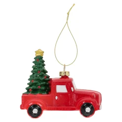 Kerstdecoratie|Kerstballen<Hanger truck boom rood 11 x 9 cm