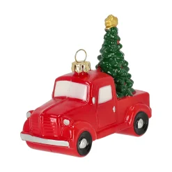 Kerstdecoratie|Kerstballen<Hanger truck boom rood 11 x 9 cm