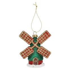 Kerstdecoratie|Kerstballen<Hanger windmolen rood groen 9 x 10 cm