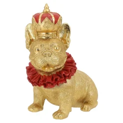 Kerstdecoratie|Woondecoratie<Hond met kroon goud 28 cm