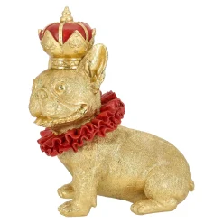 Kerstdecoratie|Woondecoratie<Hond met kroon goud 28 cm