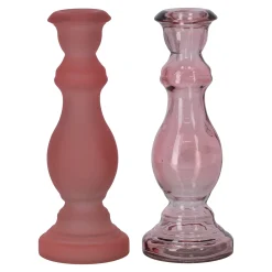 Natural Collections Kaarsen<Kaarshouder van glas 7 x 20 cm roze, 2 assorti