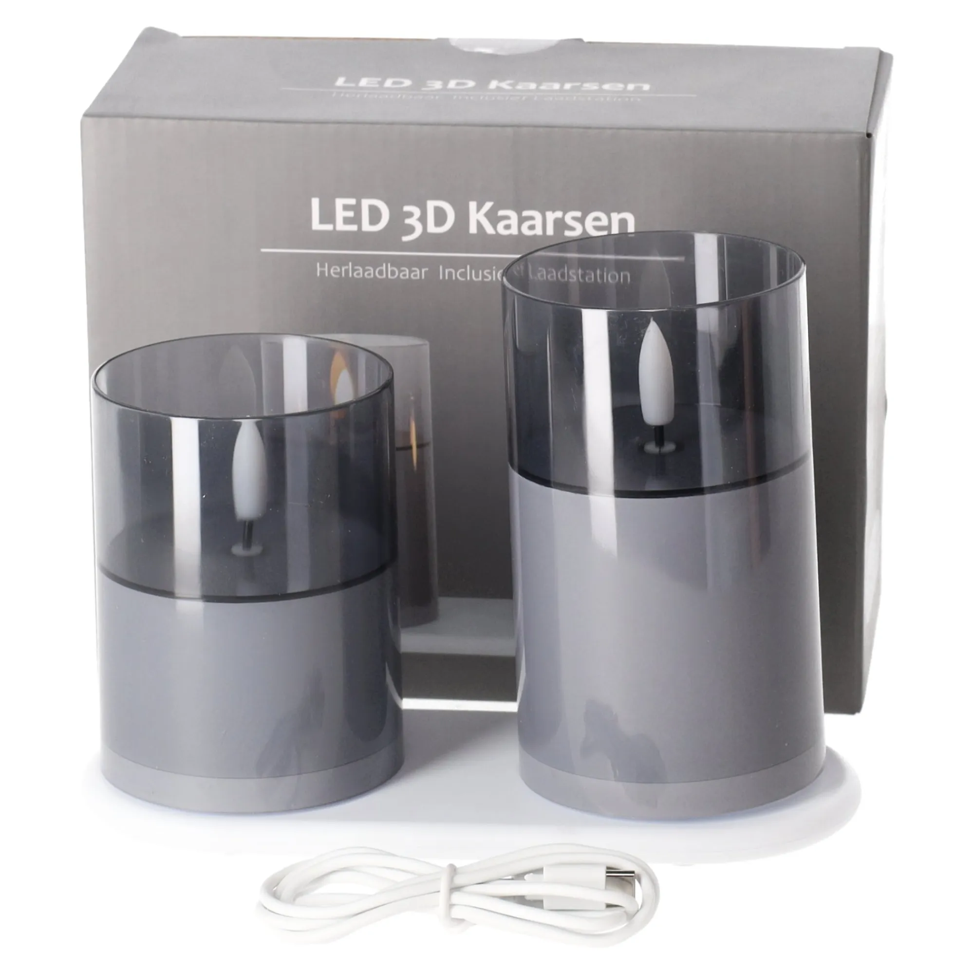 Kaarsen<Kaars LED set 2 antraciet oplaadbaar