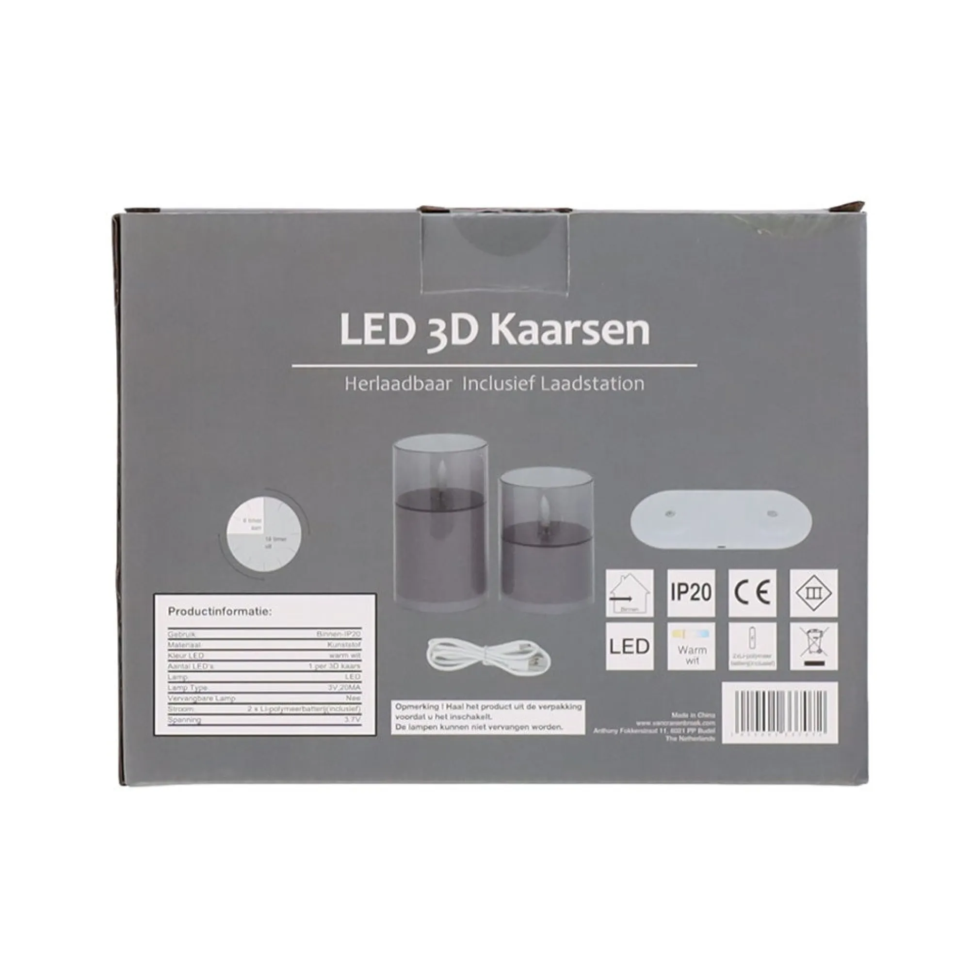 Kaarsen<Kaars LED set 2 antraciet oplaadbaar