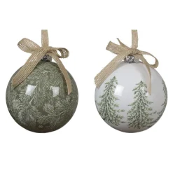 Decoris Kerstballen<Kerstbal 8 cm wit groen