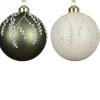 Kaemingk Kerstballen<Kerstbal glas groen wit 10 cm