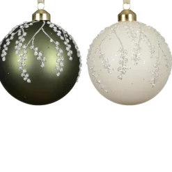 Kaemingk Kerstballen<Kerstbal glas groen wit 10 cm