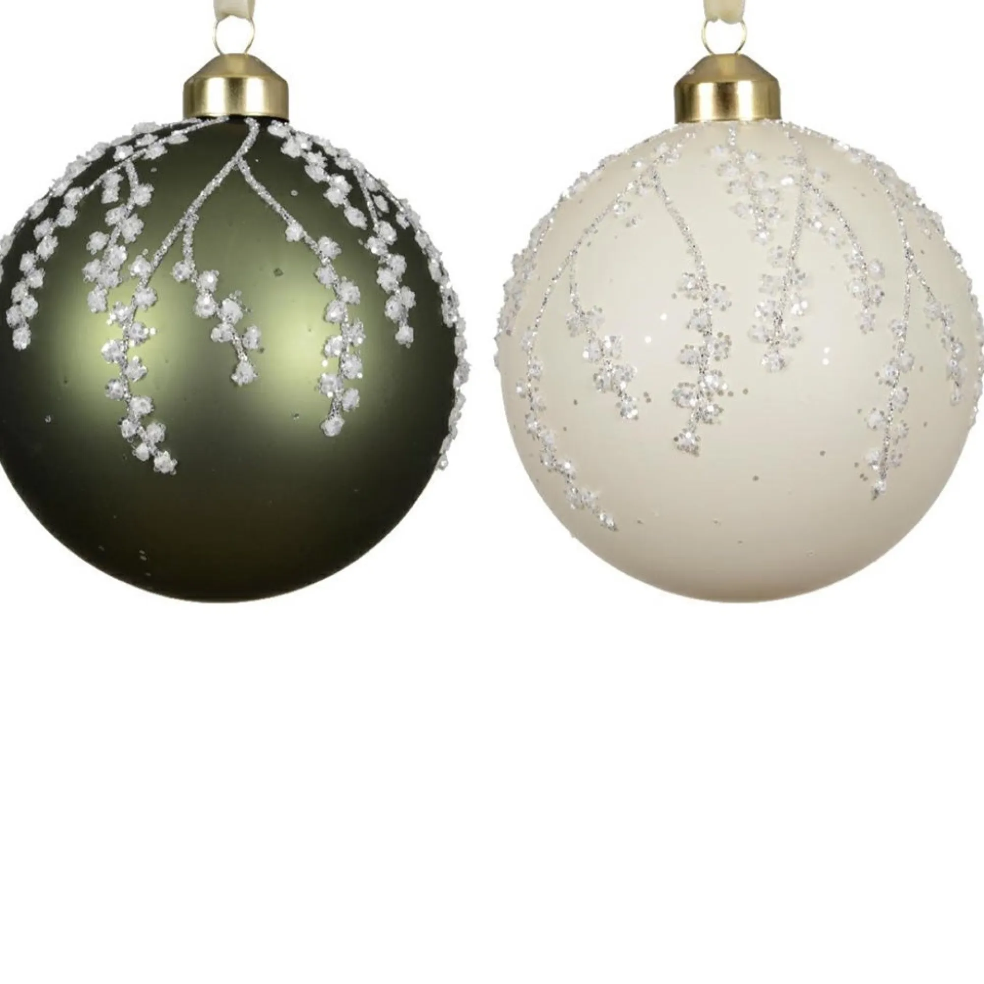 Kaemingk Kerstballen<Kerstbal glas groen wit 10 cm
