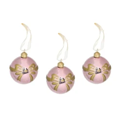 Decoris Kerstballen<Kerstbal glas strik roze 8 cm 3st.