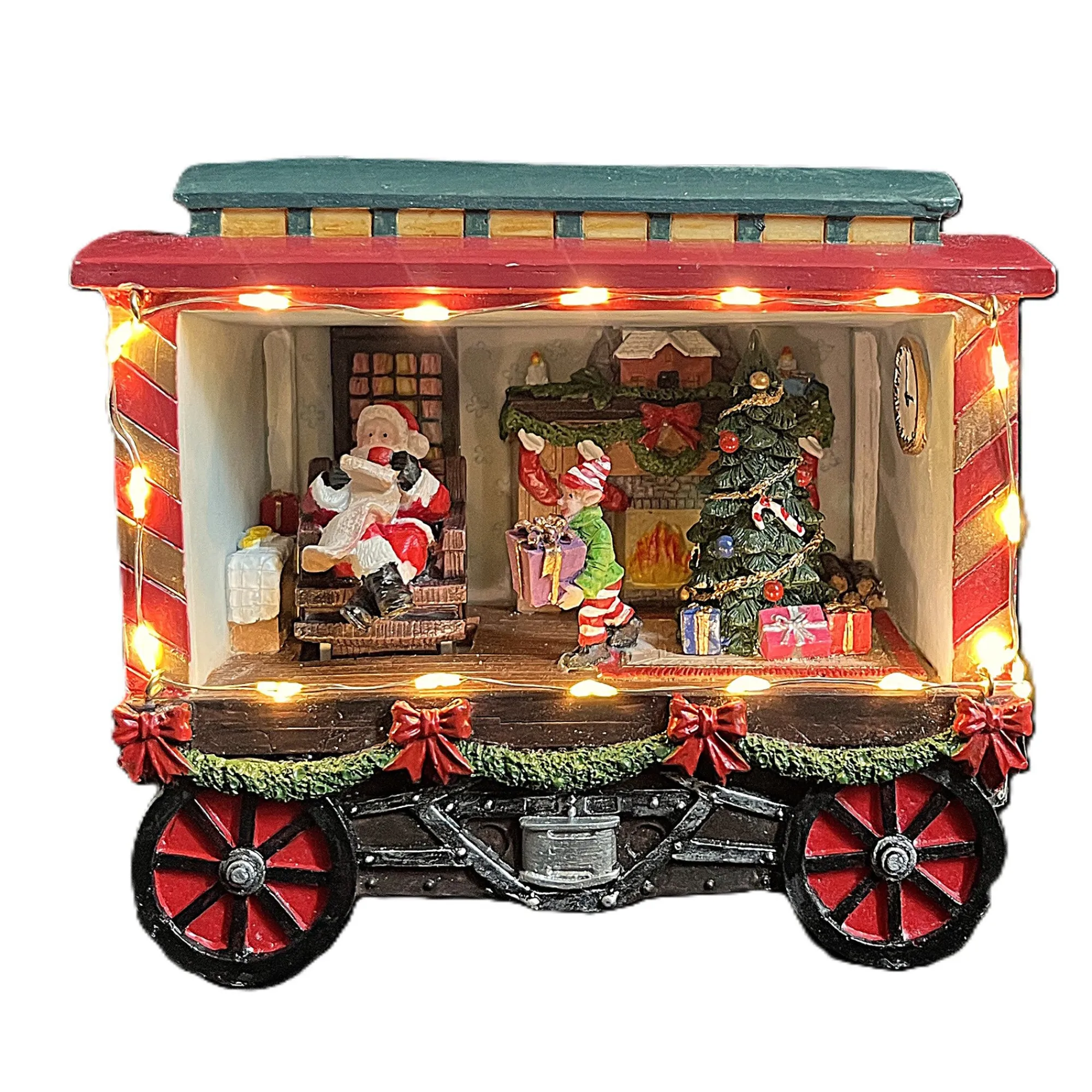 Kerstdorp<Kerstdorp pakjeswagon 16x8x13cm