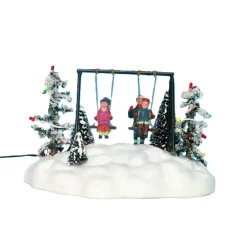 Kerstdorp<Kerstdorp schommelende kinderen 18x12x15cm