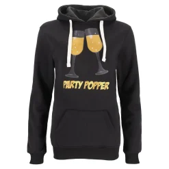 Kerstkleding<Kerst hoody Party Popper zwart XS
