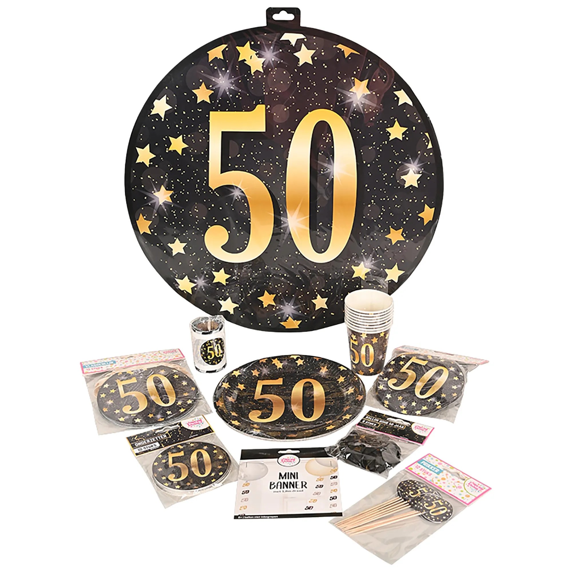 VC Party Verjaardagsslingers<Onderzetter 10st 50 jaar party gold