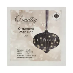 O'malley Kerstdecoratie<Ornament met lint grijs 21 cm 20 LED-warmwit