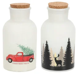 Kerstverlichting|Kerstdecoratie<Pot glas met print LED 10 x 20 cm