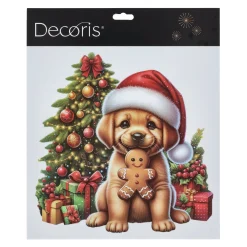 Decoris Kerstdecoratie<Raamsticker hond 30x30cm