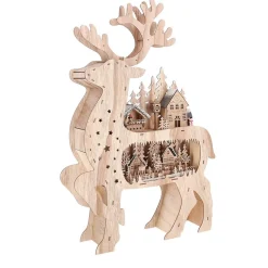 O'malley Kerstdecoratie<Rendier kersthuis hout 67 cm 10 LED