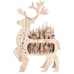 O'malley Kerstdecoratie<Rendier kersthuis hout 67 cm 10 LED