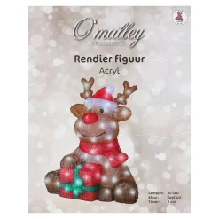 O'malley Kerstdecoratie<Rendier zittend acryl 44cm 80LED