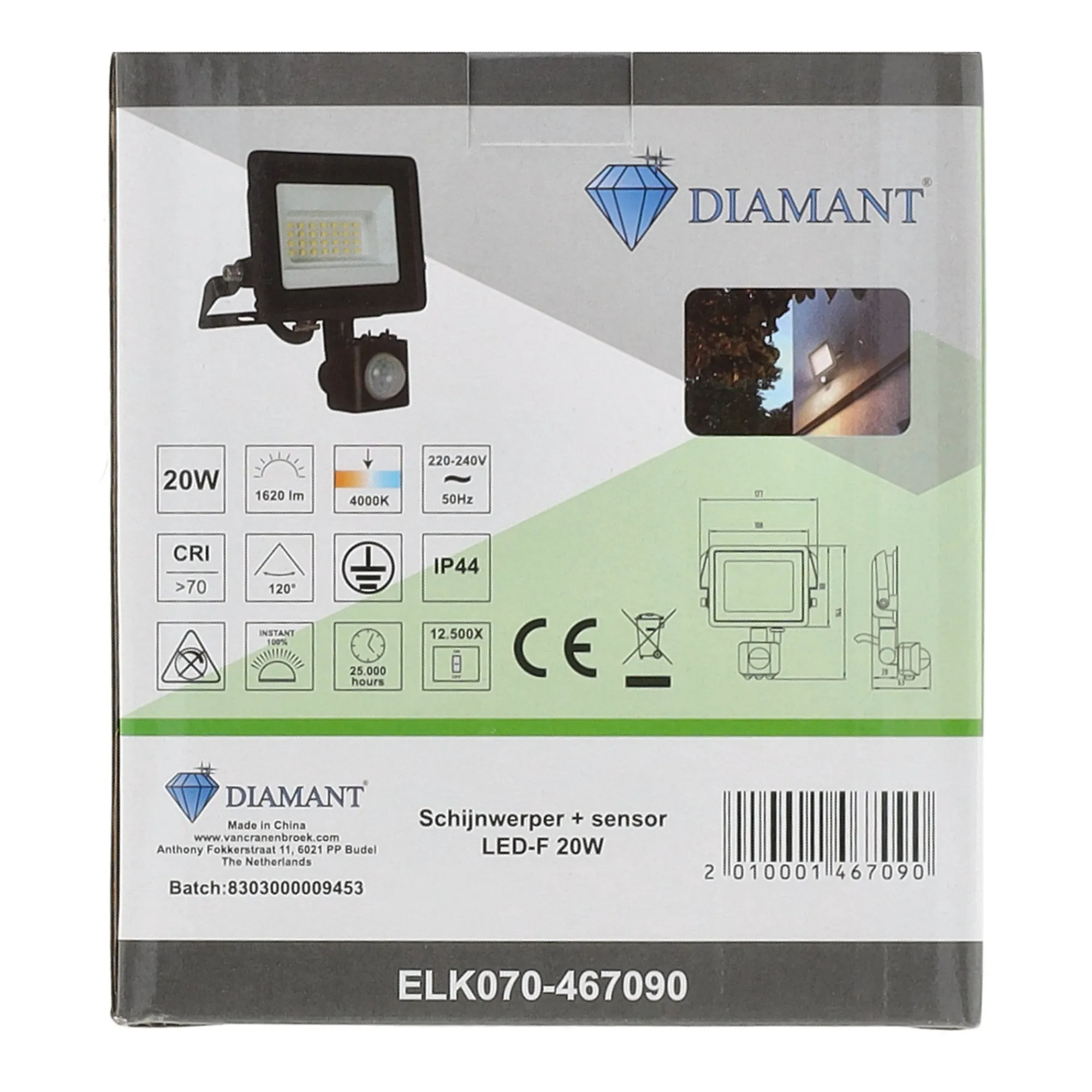 Diamant Bouwlampen<Schijnwerper met sensor LED-F 20W