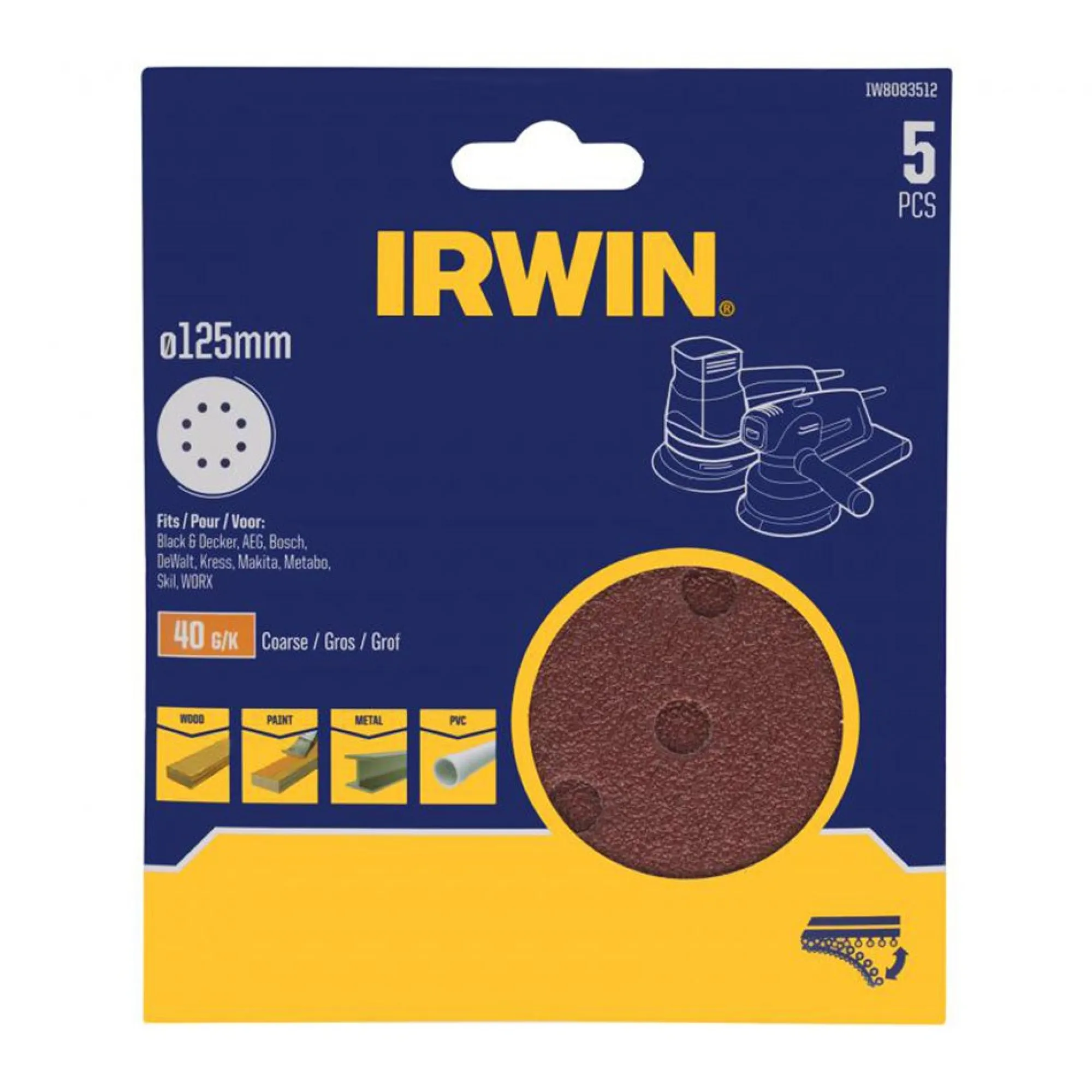 Irwin Toebehoren Elektrisch Gereedschap<Schuurschijf Ø125mm K40 5st.
