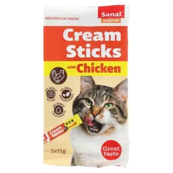 Sanal Kattensnoepjes<Snack kat cream sticks kip 5St